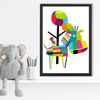 Artze Wall Art Zebra Bright Geometric Animal Framed Print Size: A3 With Black Frame from B&Q