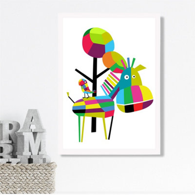 Artze Wall Art Zebra Bright Geometric Animal Framed Print Size: A3 With White Frame from B&Q