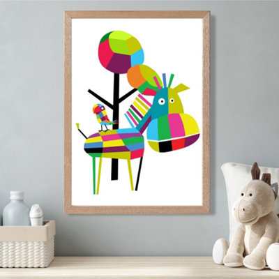Artze Wall Art Zebra Bright Geometric Animal Framed Print Size: A3 With Oak Frame from B&Q