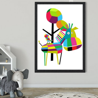 Artze Wall Art Zebra Bright Geometric Animal Framed Print Size: A2 With Black Frame from B&Q