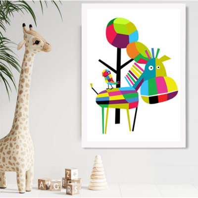 Artze Wall Art Zebra Bright Geometric Animal Framed Print Size: A2 With White Frame from B&Q