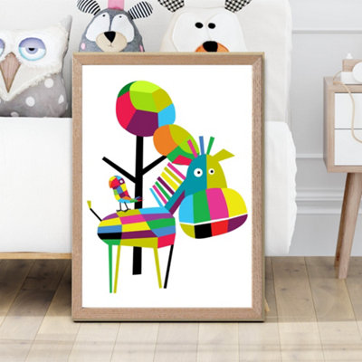 Artze Wall Art Zebra Bright Geometric Animal Framed Print Size: A2 With Oak Frame from B&Q