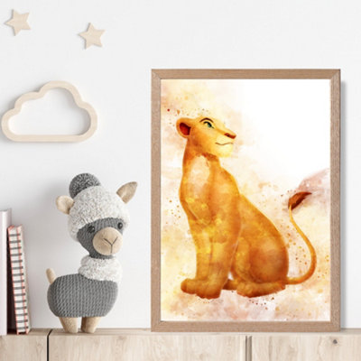 Artze Wall Art Nala Watercolour Lion King Framed Print Size: A4 With Oak Frame from B&Q