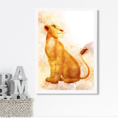 Artze Wall Art Nala Watercolour Lion King Framed Print Size: A3 With White Frame from B&Q