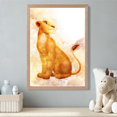 Artze Wall Art Nala Watercolour Lion King Framed Print Size: A3 With Oak Frame from B&Q
