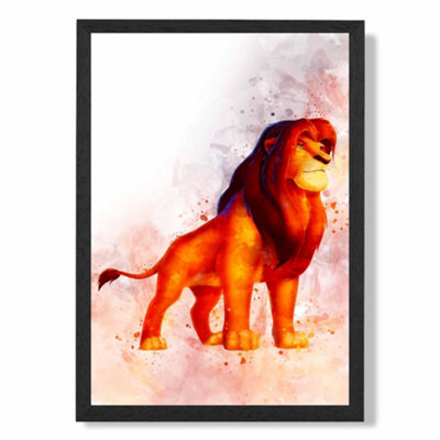 Artze Wall Art Mufasa Watercolour Lion King Art Print With Black Frame Size: A4