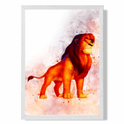 Artze Wall Art Mufasa Watercolour Lion King Art Print With White Frame Size: A4