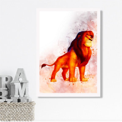Artze Wall Art Mufasa Watercolour Lion King Framed Print Size: A3 With White Frame