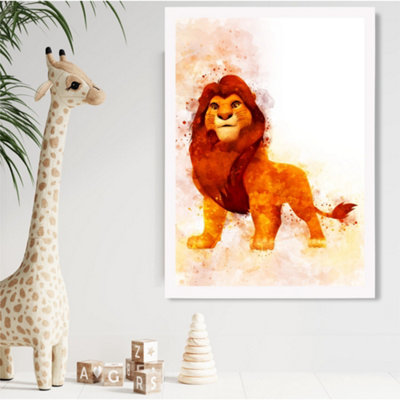 Artze Wall Art Simba Watercolour Lion King Framed Print Size: A2 With White Frame