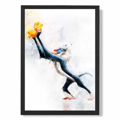 Artze Wall Art Rafiki Watercolour Lion King Art Print With Black Frame Size: A4