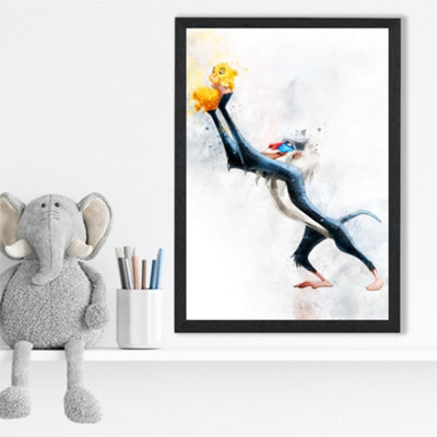 Artze Wall Art Rafiki Watercolour Lion King Framed Print Size: A3 With Black Frame