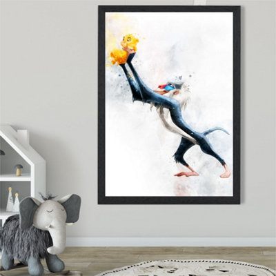 Artze Wall Art Rafiki Watercolour Lion King Framed Print Size: A2 With Black Frame