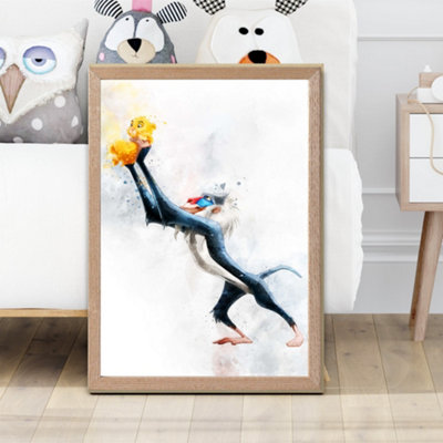 Artze Wall Art Rafiki Watercolour Lion King Framed Print Size: A2 With Oak Frame