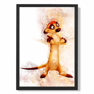 Artze Wall Art Timon Watercolour Lion King Art Print With Black Frame Size: A4 from B&Q