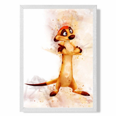 Artze Wall Art Timon Watercolour Lion King Art Print With White Frame Size: A4 from B&Q
