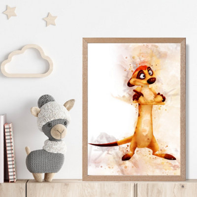 Artze Wall Art Timon Watercolour Lion King Framed Print Size: A4 With Oak Frame from B&Q