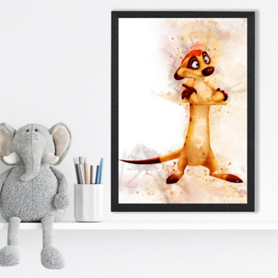 Artze Wall Art Timon Watercolour Lion King Framed Print Size: A3 With Black Frame from B&Q