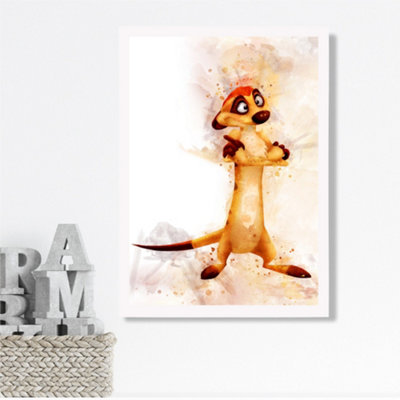 Artze Wall Art Timon Watercolour Lion King Framed Print Size: A3 With White Frame from B&Q
