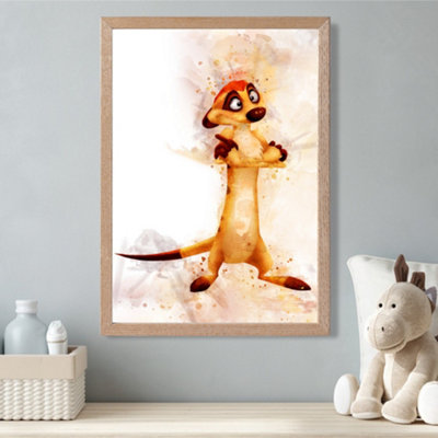 Artze Wall Art Timon Watercolour Lion King Framed Print Size: A3 With Oak Frame from B&Q