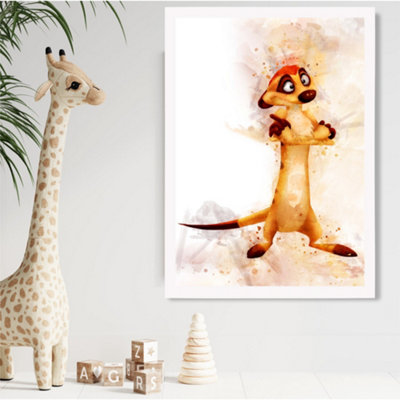Artze Wall Art Timon Watercolour Lion King Framed Print Size: A2 With White Frame from B&Q