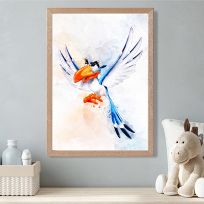Artze Wall Art Zazu Watercolour Lion King Framed Print Size: A3 With Oak Frame