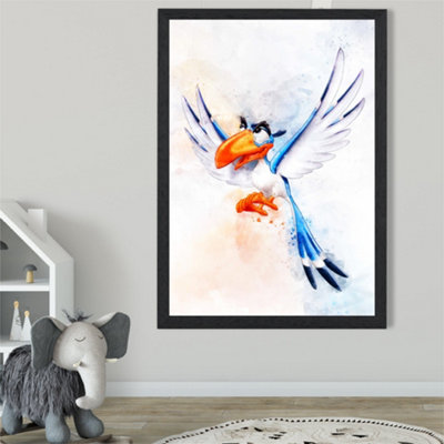 Artze Wall Art Zazu Watercolour Lion King Framed Print Size: A2 With Black Frame from B&Q