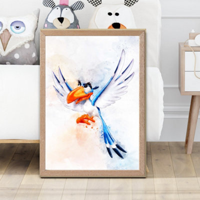Artze Wall Art Zazu Watercolour Lion King Framed Print Size: A2 With Oak Frame