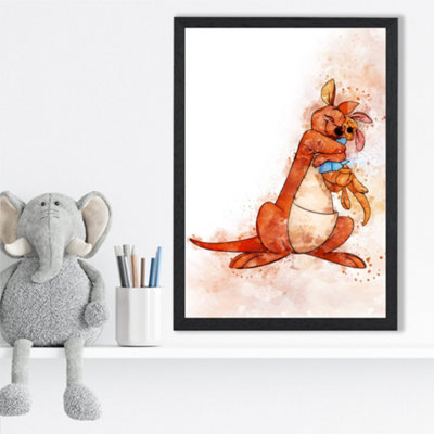 Artze Wall Art Kanga And Roo Watercolour Winnie The Pooh  Art Print With Black Frame Size: A3 from B&Q