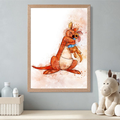 Artze Wall Art Kanga And Roo Watercolour Winnie The Pooh  Art Print With Oak Frame Size: A3 from B&Q
