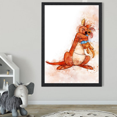 Artze Wall Art Kanga And Roo Watercolour Winnie The Pooh  Art Print With Black Frame Size: A2 from B&Q