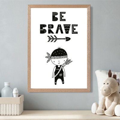 Artze Wall Art Be Brave Little Boy Scandi Quote Framed Print Size: A3 With Oak Frame from B&Q