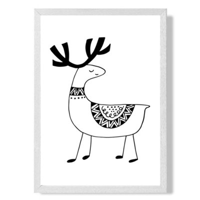 Artze Wall Art Cute Reindeer Scandi Animal Art Print With White Frame Size: A4 from B&Q