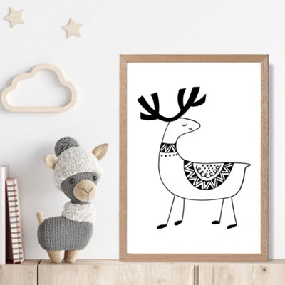Artze Wall Art Cute Reindeer Scandi Animal Framed Print Size: A4 With Oak Frame from B&Q