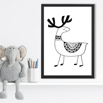 Artze Wall Art Cute Reindeer Scandi Animal Framed Print Size: A3 With Black Frame from B&Q