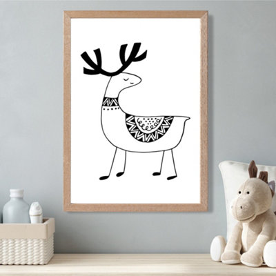 Artze Wall Art Cute Reindeer Scandi Animal Framed Print Size: A3 With Oak Frame from B&Q