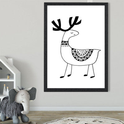 Artze Wall Art Cute Reindeer Scandi Animal Framed Print Size: A2 With Black Frame from B&Q