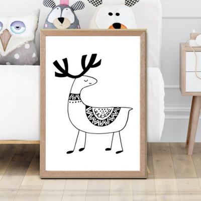 Artze Wall Art Cute Reindeer Scandi Animal Framed Print Size: A2 With Oak Frame from B&Q