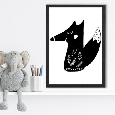Artze Wall Art Cute Black Fox Scandi Animal Framed Print Size: A3 With Black Frame from B&Q