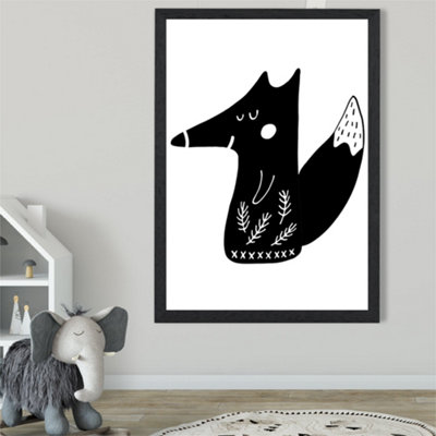 Artze Wall Art Cute Black Fox Scandi Animal Framed Print Size: A2 With Black Frame from B&Q
