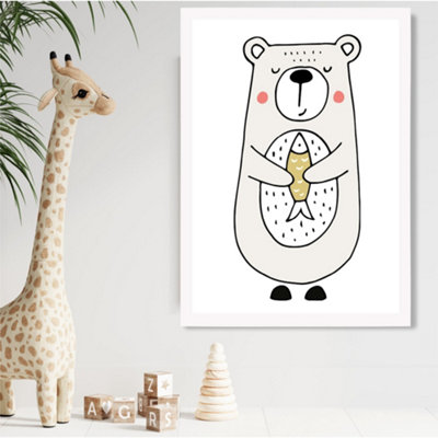 Artze Wall Art Cute Beige Bear Scandi Animal Framed Print Size: A2 With White Frame from B&Q