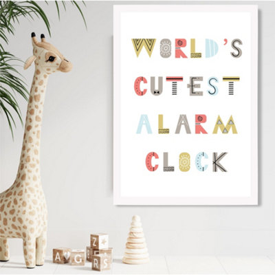 Artze Wall Art Cutest Alarm Clock Scandi Quote Framed Print Size: A2 With White Frame from B&Q
