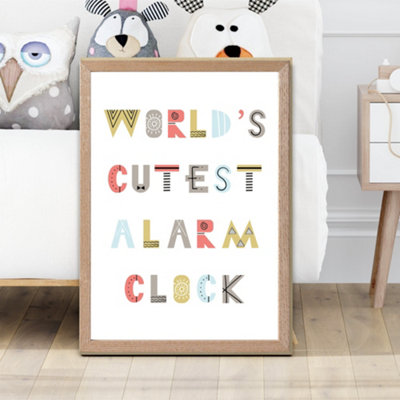 Artze Wall Art Cutest Alarm Clock Scandi Quote Framed Print Size: A2 With Oak Frame from B&Q