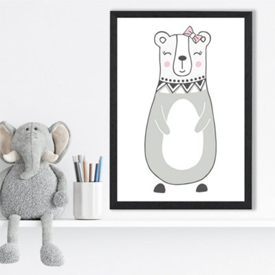 Artze Wall Art Cute Grey Mama Bear Scandi Animal Framed Print Size: A3 With Black Frame from B&Q
