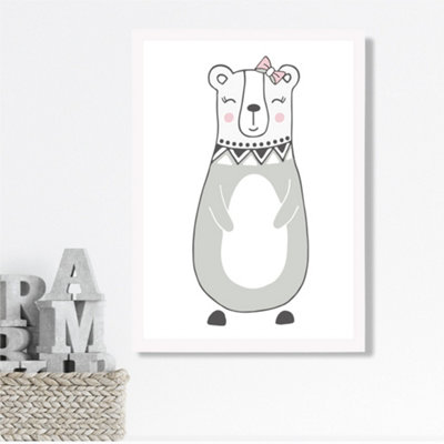 Artze Wall Art Cute Grey Mama Bear Scandi Animal Framed Print Size: A3 With White Frame from B&Q
