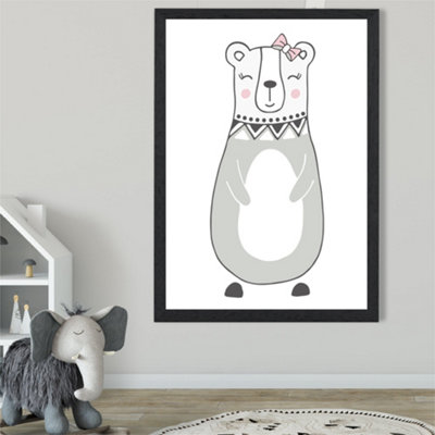 Artze Wall Art Cute Grey Mama Bear Scandi Animal Framed Print Size: A2 With Black Frame from B&Q