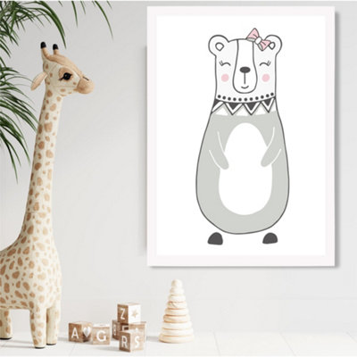 Artze Wall Art Cute Grey Mama Bear Scandi Animal Framed Print Size: A2 With White Frame from B&Q