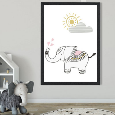 Artze Wall Art Cute Elephant Scandi Animal Framed Print Size: A2 With Black Frame from B&Q