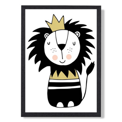 Artze Wall Art Cute Lion Scandi Animal Art Print With Black Frame Size: A4 from B&Q