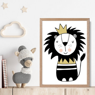 Artze Wall Art Cute Lion Scandi Animal Framed Print Size: A4 With Oak Frame from B&Q