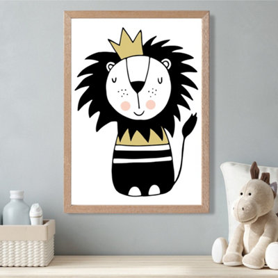 Artze Wall Art Cute Lion Scandi Animal Framed Print Size: A3 With Oak Frame from B&Q